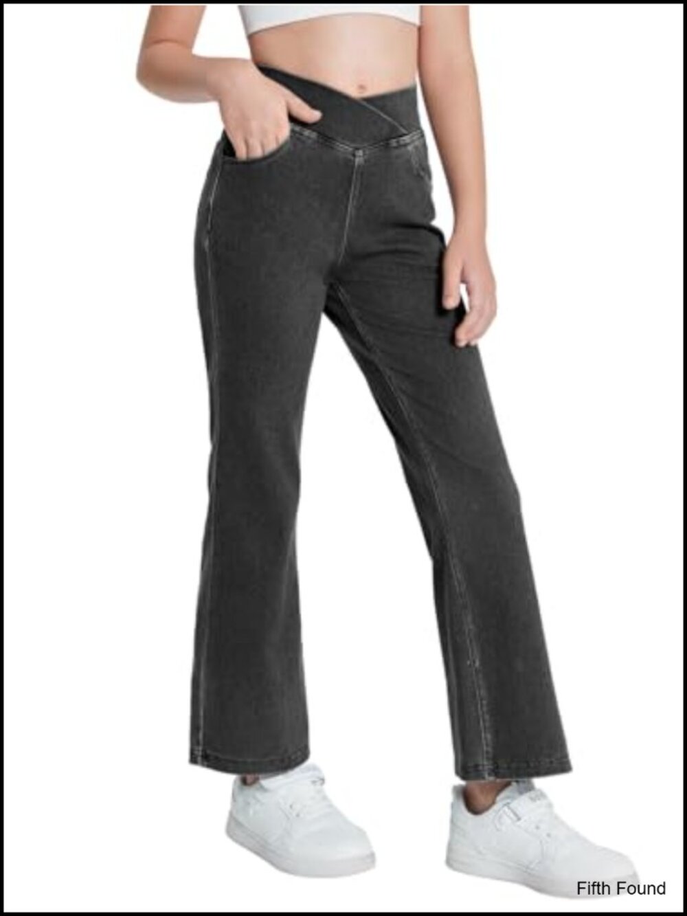 Girls Crossover Flare Jeans Stretchy Yoga Pants with Pockets